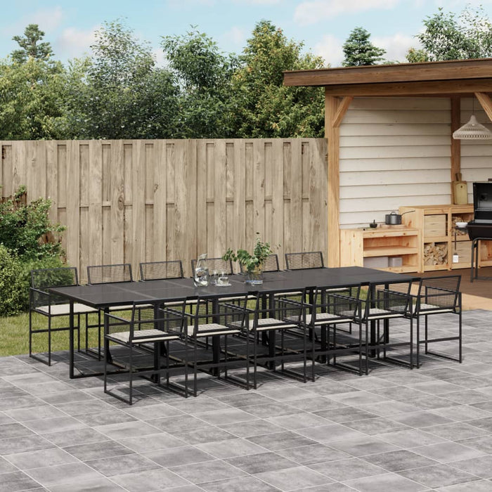 Set da Pranzo da Giardino 13pz con Cuscini Nero in Polyrattan 3295027