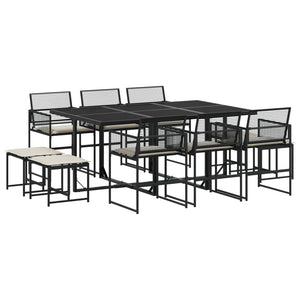 Set da Pranzo da Giardino 11 pz con Cuscini in Polyrattan Nero 3295029