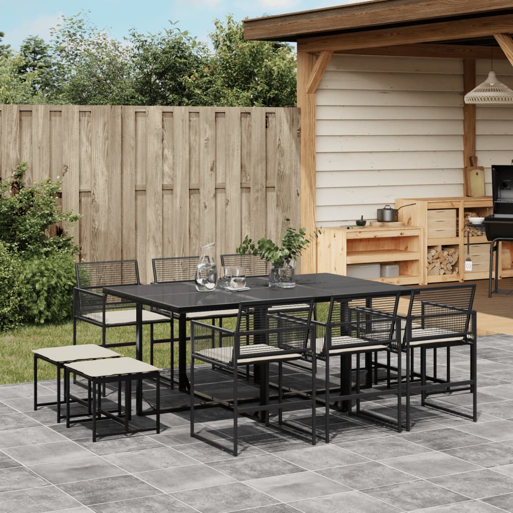 Set da Pranzo da Giardino 11 pz con Cuscini in Polyrattan Nero 3295029