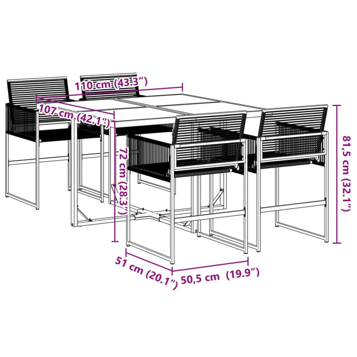 Set da Pranzo da Giardino 5 pz Nero in Polyrattan 3295033