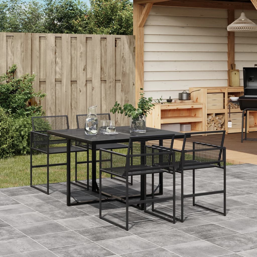 Set da Pranzo da Giardino 5 pz Nero in Polyrattan 3295033