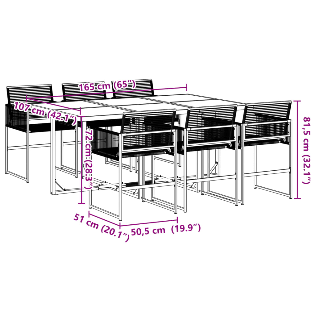 Set da Pranzo da Giardino 7 pz Nero in Polyrattan 3295034