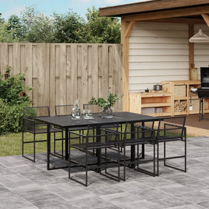 Set da Pranzo da Giardino 7 pz Nero in Polyrattan 3295034