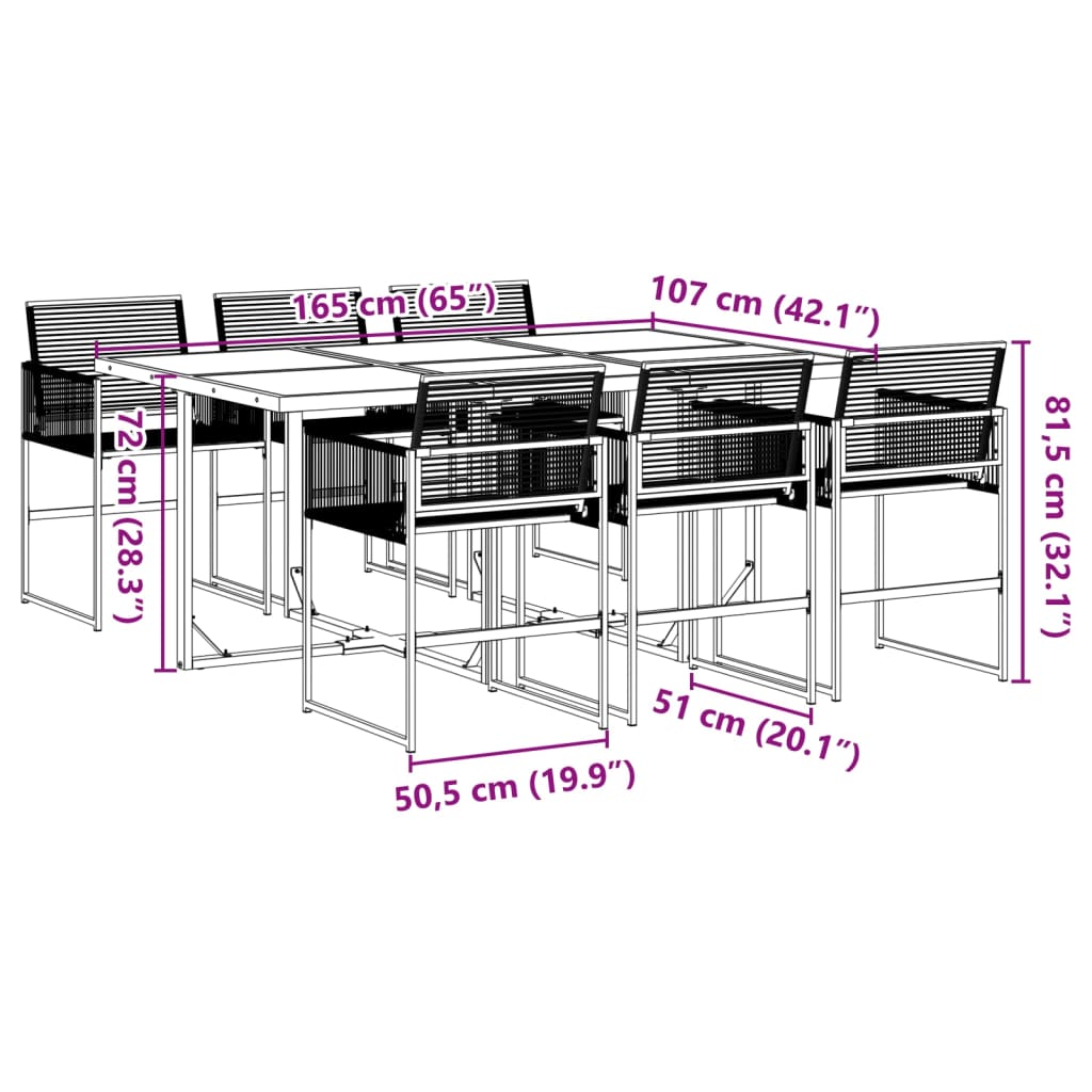 Set da Pranzo da Giardino 7 pz Nero in Polyrattan 3295049