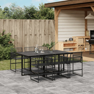 Set da Pranzo da Giardino 7 pz Nero in Polyrattan 3295049