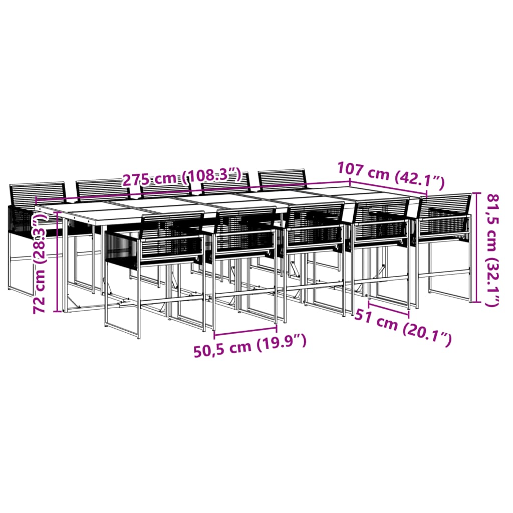 Set da Pranzo da Giardino 11 pz in Polyrattan Nero 3295051