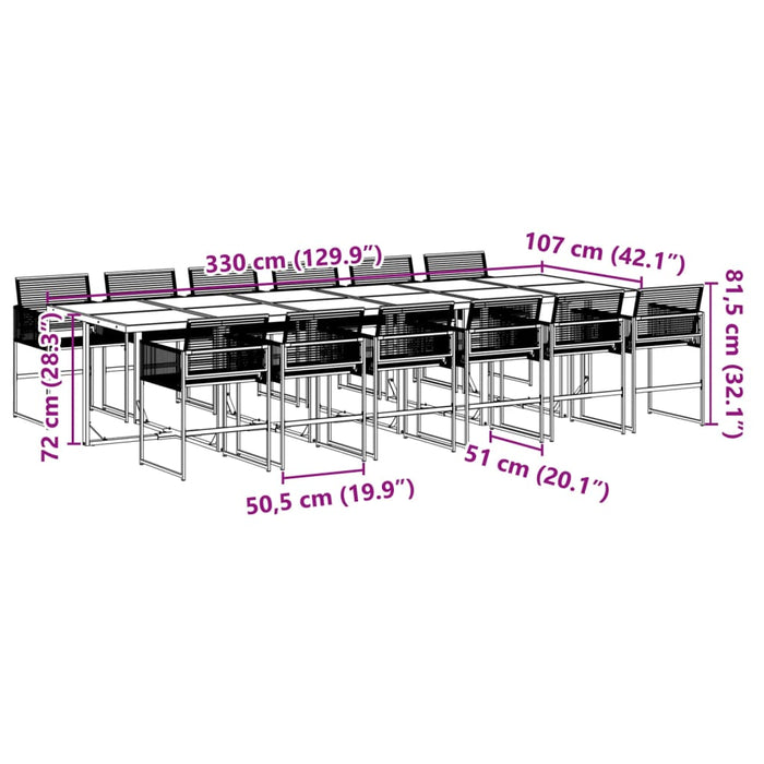 Set da Pranzo da Giardino 13pz Nero in Polyrattan 3295052