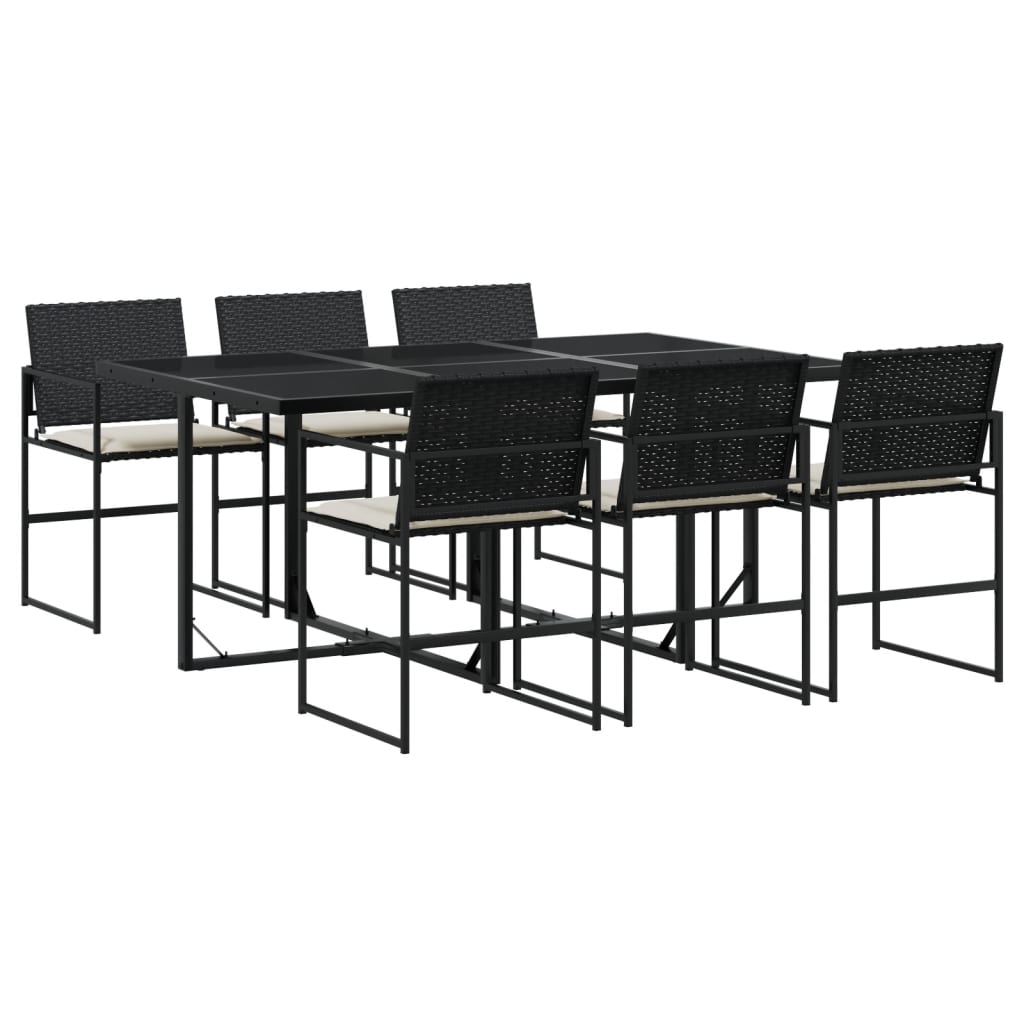 Set da Pranzo da Giardino 7 pz Nero con Cuscini in Polyrattan 3295059