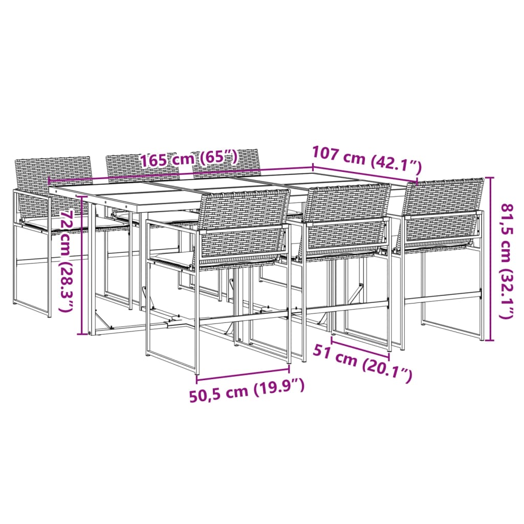 Set da Pranzo da Giardino 7 pz Nero con Cuscini in Polyrattan 3295059