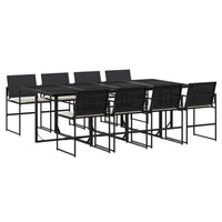 Set da Pranzo da Giardino 9 pz con Cuscini Nero in Polyrattan 3295060