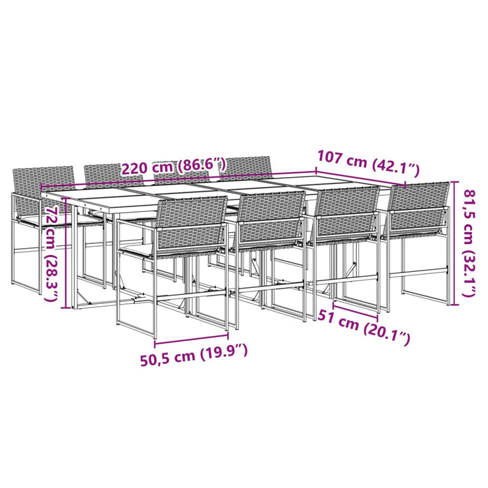 Set da Pranzo da Giardino 9 pz con Cuscini Nero in Polyrattan 3295060