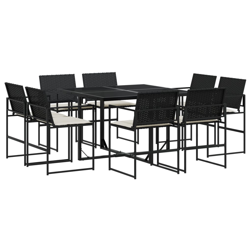 Set da Pranzo da Giardino 9 pz con Cuscini Nero in Polyrattan 3295063