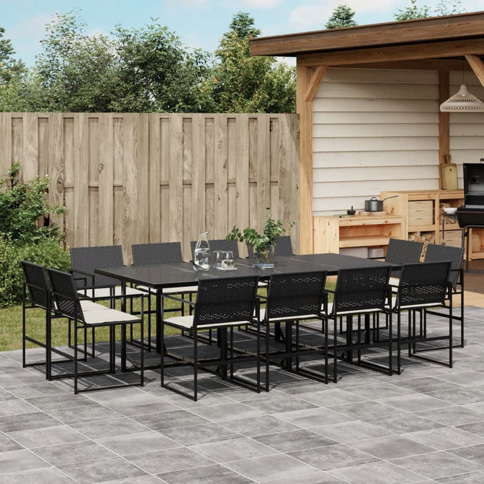 Set da Pranzo da Giardino 13pz con Cuscini Nero in Polyrattan 3295065