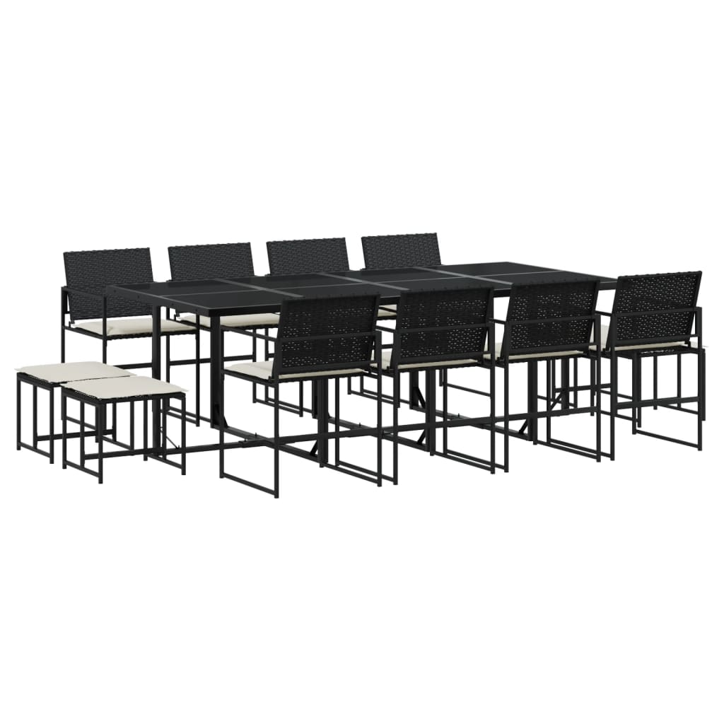 Set da Pranzo da Giardino 13pz con Cuscini Nero in Polyrattan 3295070