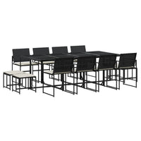 Set da Pranzo da Giardino 13pz con Cuscini Nero in Polyrattan 3295070