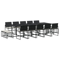 Set da Pranzo da Giardino 15 pz con Cuscini Nero in Polyrattan 3295071