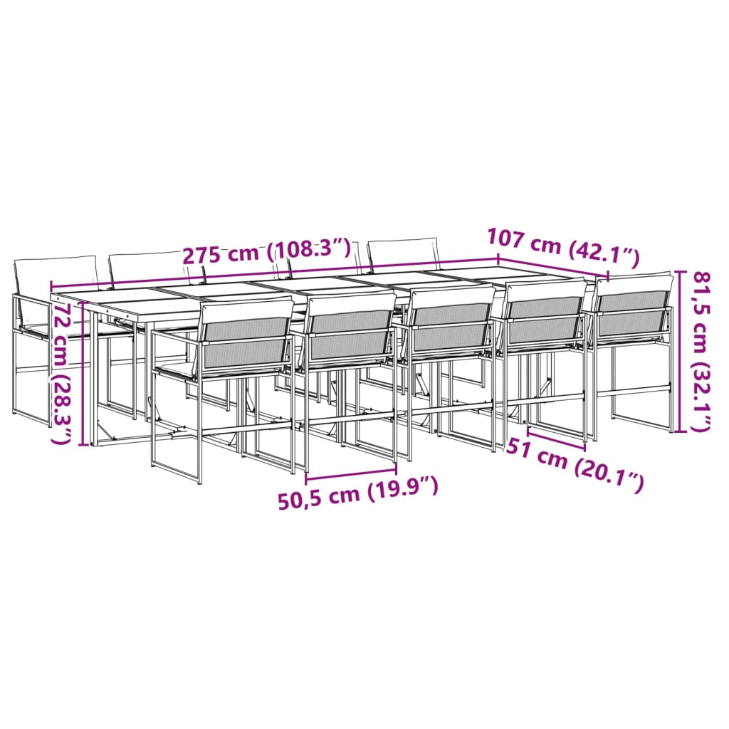 Set da Pranzo da Giardino 11 pz con Cuscini Nero in Textilene 3295076