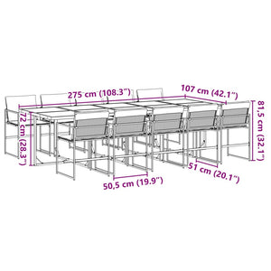 Set da Pranzo da Giardino 11 pz con Cuscini Nero in Textilene 3295076