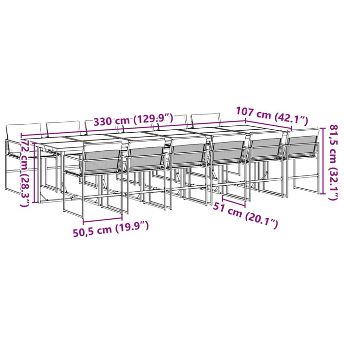 Set da Pranzo da Giardino 13 pz con Cuscini Nero in Textilene 3295077