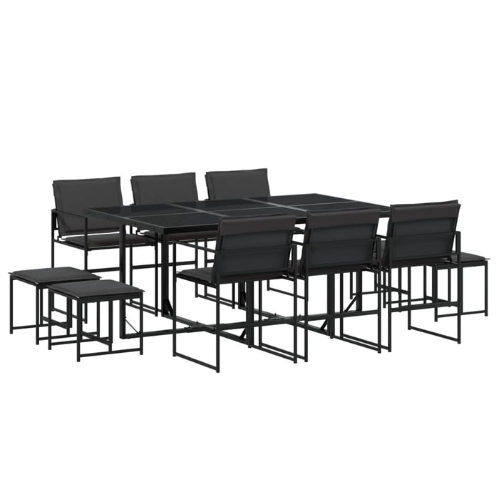 Set da Pranzo da Giardino 11 pz con Cuscini Nero in Textilene 3295084