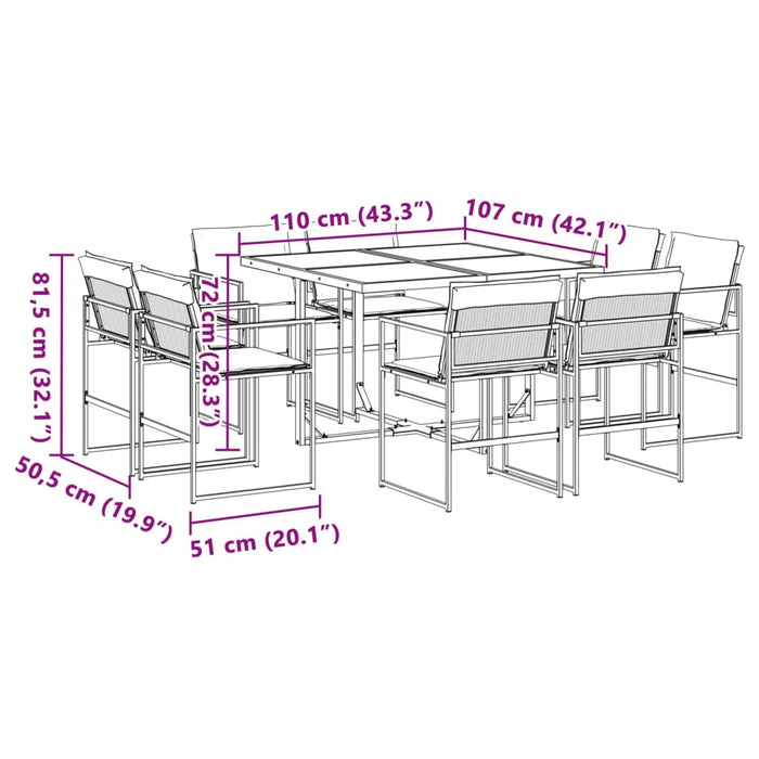 Set da Pranzo da Giardino 9 pz con Cuscini Bianco in Textilene 3295093