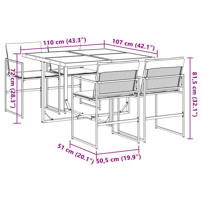 Set da Pranzo da Giardino 5 pz con Cuscini Bianco in Textilene 3295103