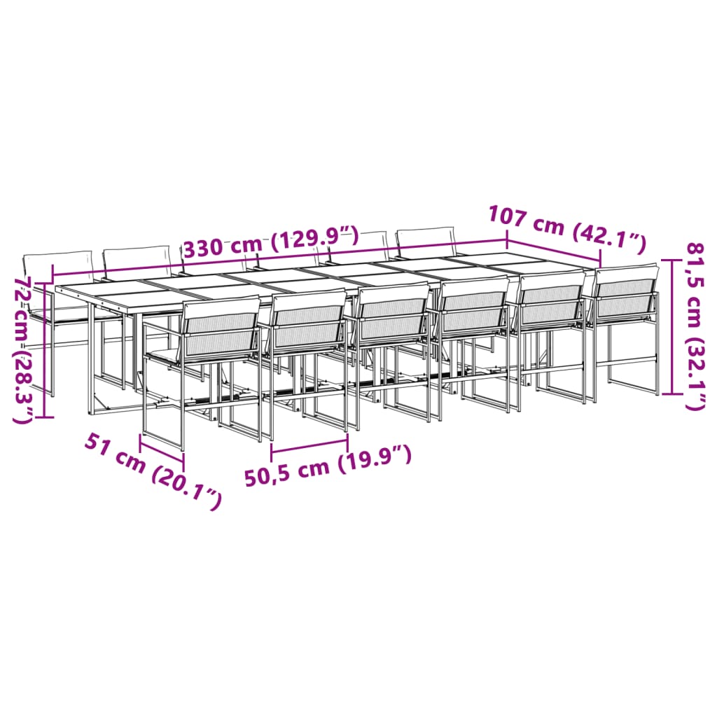 Set da Pranzo da Giardino 13 pz con Cuscini Bianco in Textilene 3295107