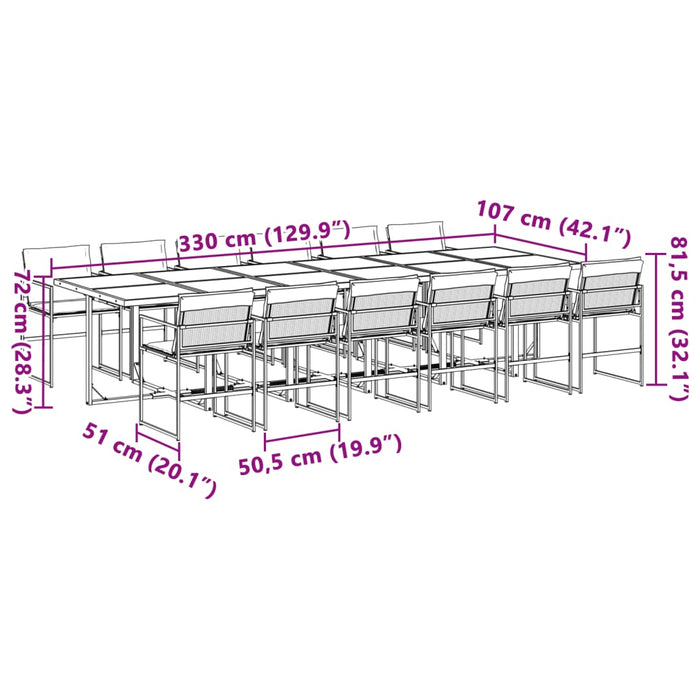 Set da Pranzo da Giardino 13 pz con Cuscini Bianco in Textilene 3295107