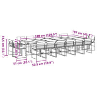 Set da Pranzo da Giardino 17 pz con Cuscini Bianco in Textilene 3295112