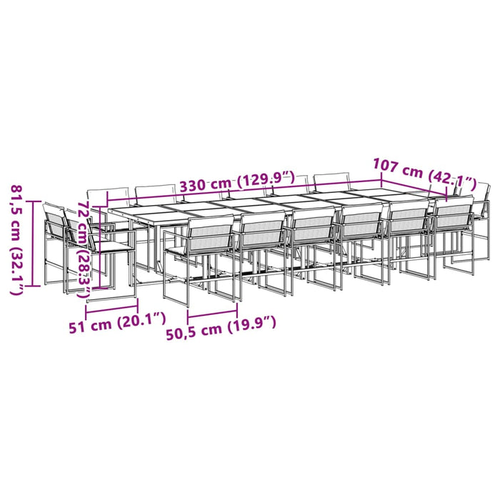 Set da Pranzo da Giardino 17 pz con Cuscini Bianco in Textilene 3295112