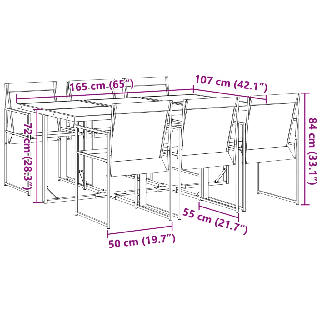 Set da Pranzo da Giardino 7 pz Nero in Textilene 3295119