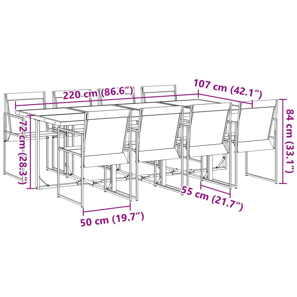 Set da Pranzo da Giardino 9 pz Nero in Textilene 3295120