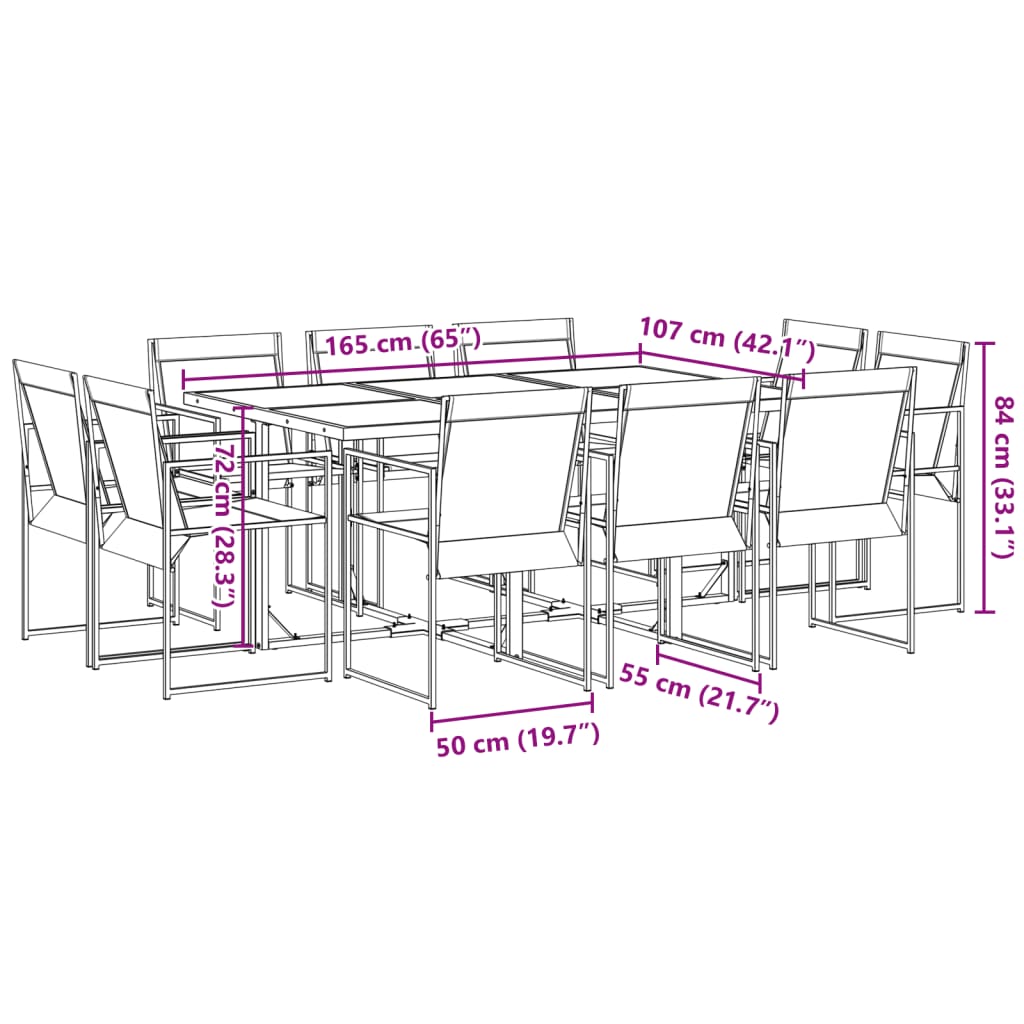 Set da Pranzo da Giardino 11 pz Nero in Textilene 3295124