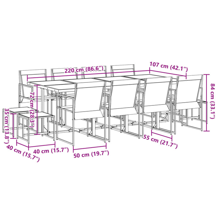 Set da Pranzo da Giardino 13 pz Nero in Textilene 3295130