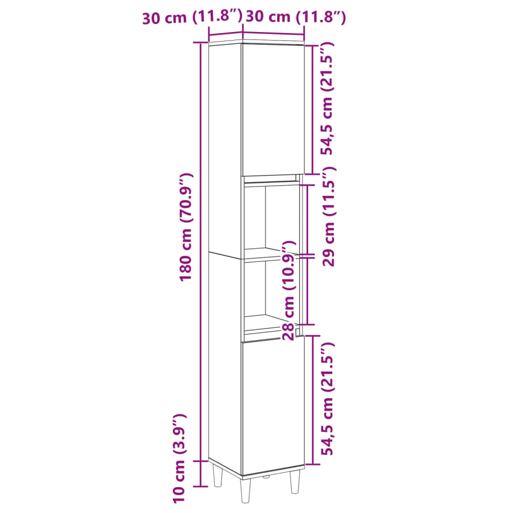 Armadietto da Bagno Rovere Sonoma 30x30x190cm Legno Multistrato 849657