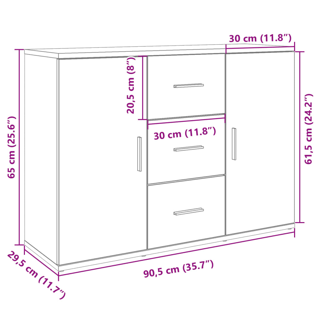 Credenza Bianca 90,5x29,5x65 cm in Truciolato 849873