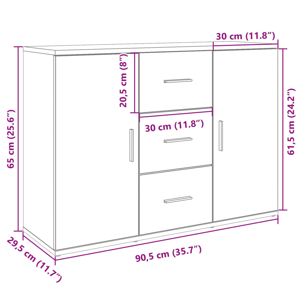 Credenza Grigio Cemento 90,5x29,5x65 cm in Truciolato 849877