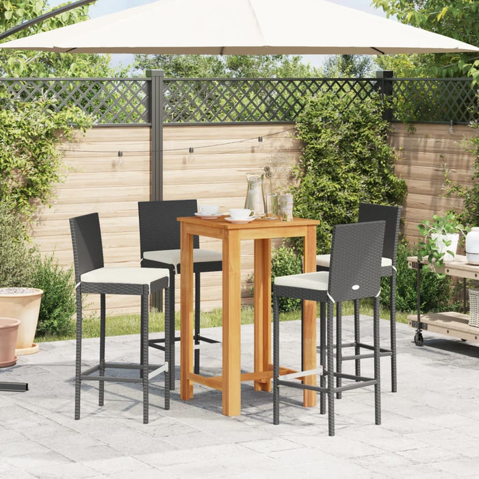 Set Bar da Giardino 5 pz Nero in Legno Acacia e Polyrattan 3295264