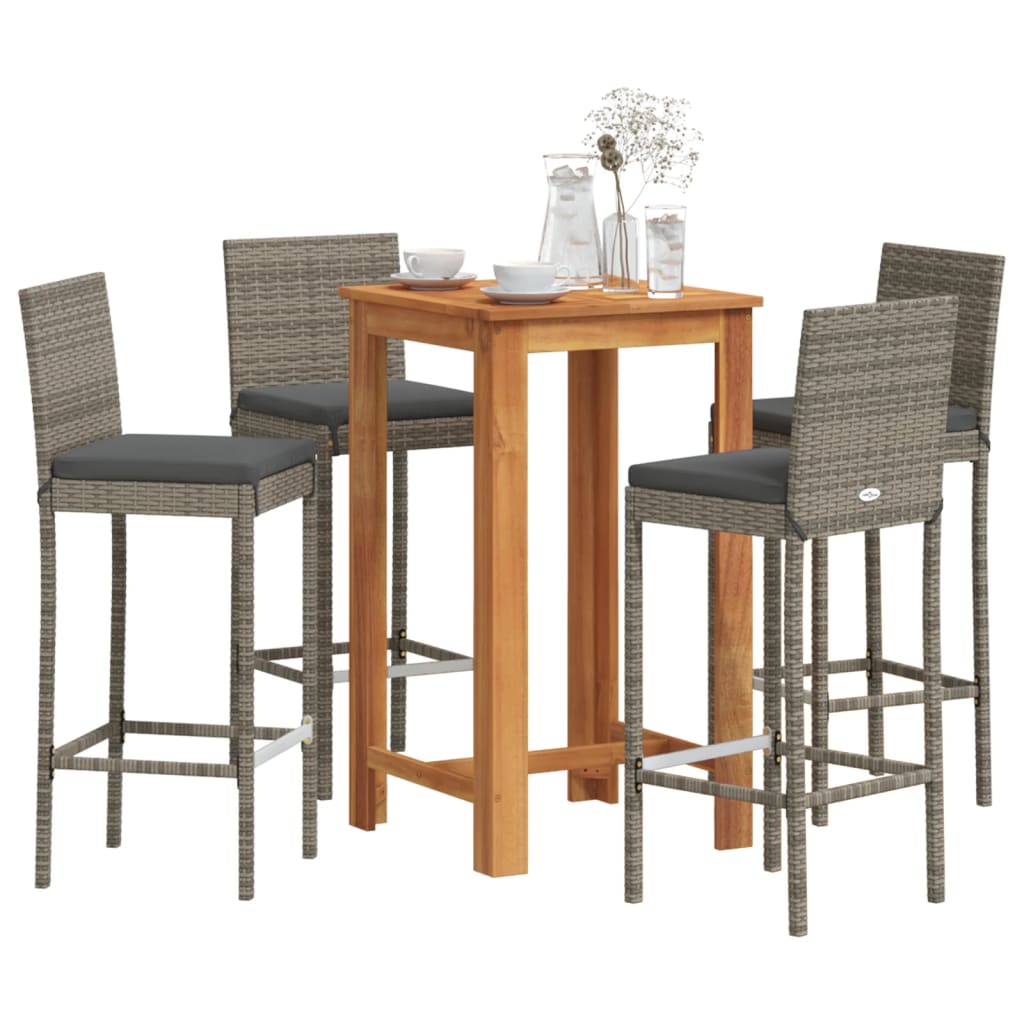 Set Bar Giardino 5pz Grigio Legno Massello Acacia e Polyrattan 3295265