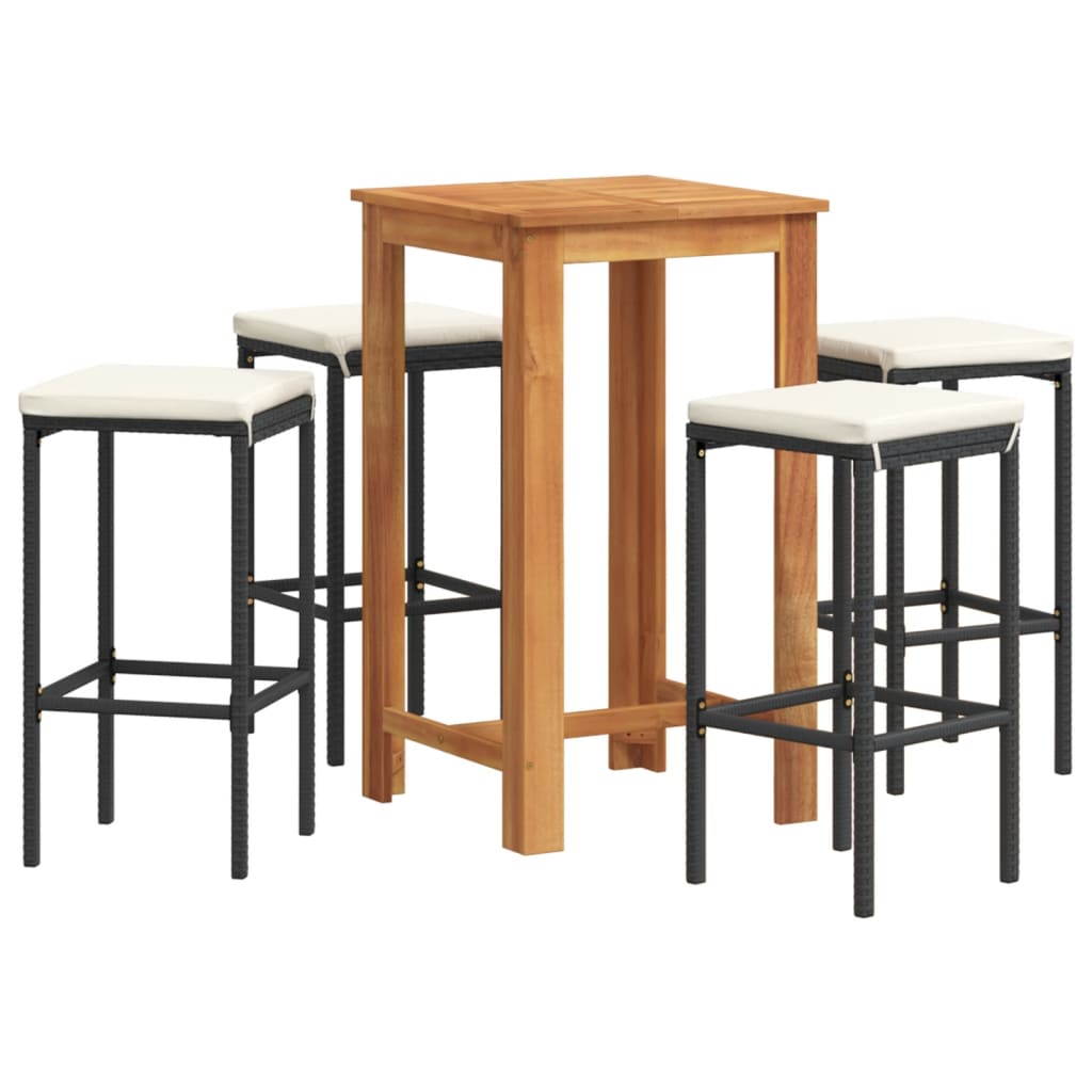 Set Bar da Giardino 5 pz Nero in Legno Acacia e Polyrattan 3295270