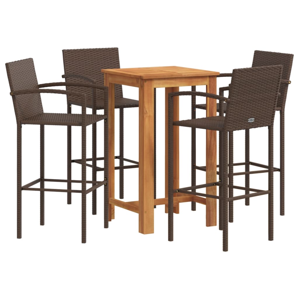 Set Bar Giardino 5pz Marrone Legno Massello Acacia e Polyrattan 3295275