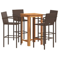 Set Bar Giardino 5pz Marrone Legno Massello Acacia e Polyrattan 3295275