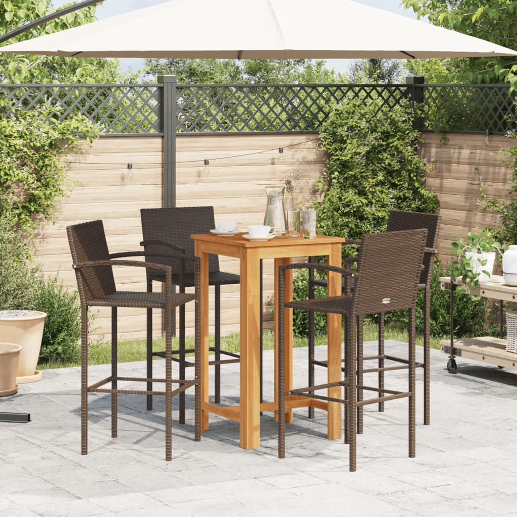 Set Bar Giardino 5pz Marrone Legno Massello Acacia e Polyrattan 3295275