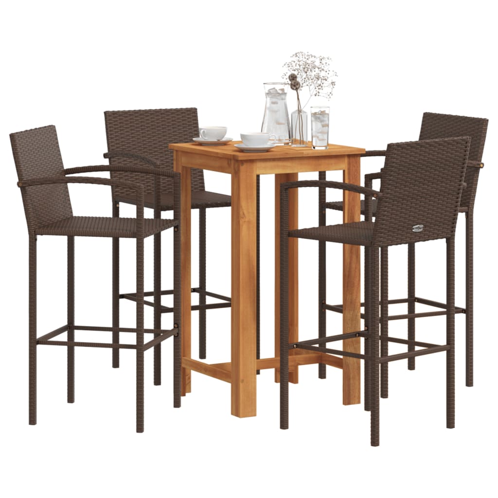 Set Bar Giardino 5pz Marrone Legno Massello Acacia e Polyrattan 3295275