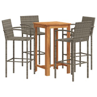 Set Bar Giardino 5pz Grigio Legno Massello Acacia e Polyrattan 3295277