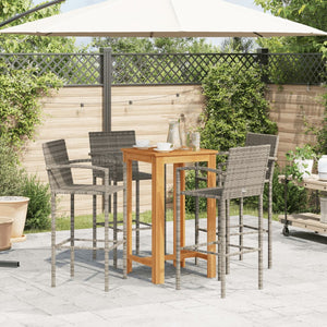 Set Bar Giardino 5pz Grigio Legno Massello Acacia e Polyrattan 3295277