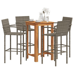 Set Bar Giardino 5pz Grigio Legno Massello Acacia e Polyrattan 3295277