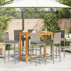 Set Bar da Giardino 7 pz Grigio in Legno Acacia e Polyrattan 3295281