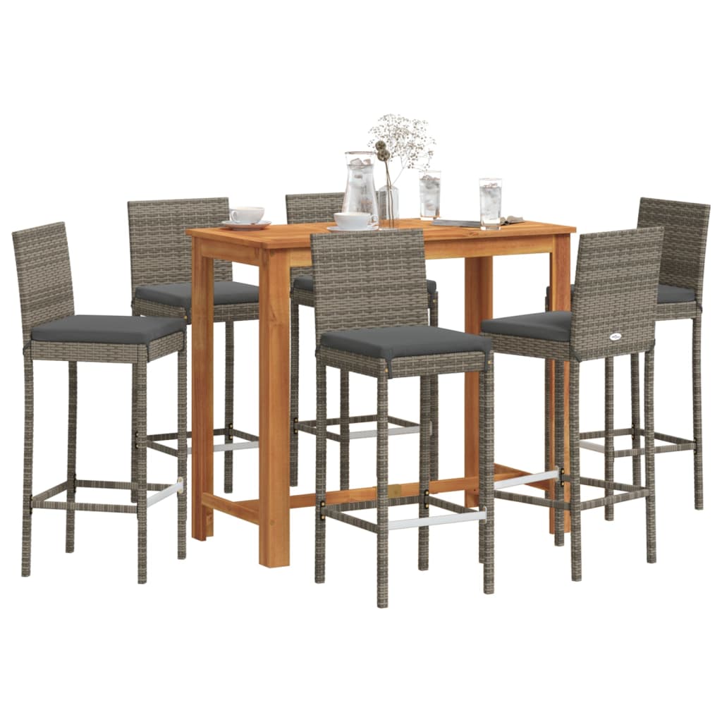 Set Bar da Giardino 7 pz Grigio in Legno Acacia e Polyrattan 3295281