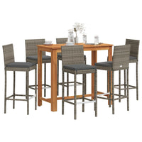 Set Bar da Giardino 7 pz Grigio in Legno Acacia e Polyrattan 3295281